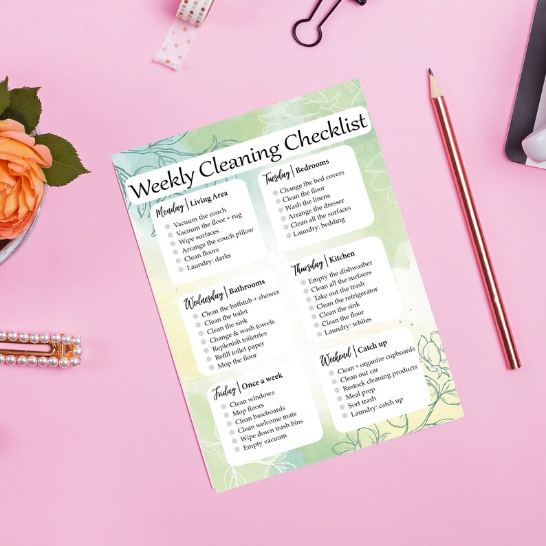 Efficient Weekly House Cleaning Checklist Printable Digital Etsy