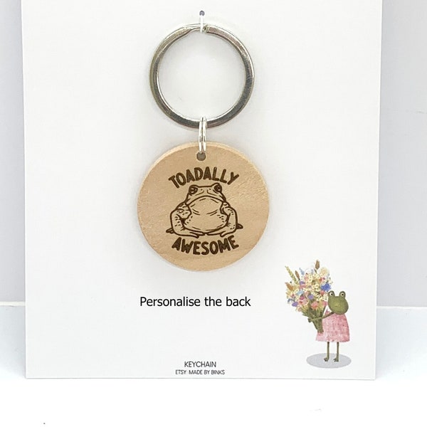 Custom birthday keyring him, personalised funny keychain men, engraved name gift, wooden keyring, toadally awesome gift,