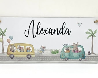 Name sign for kids, animals and cars personalised board for nursery, bedroom, wall, door, gift for toddler,