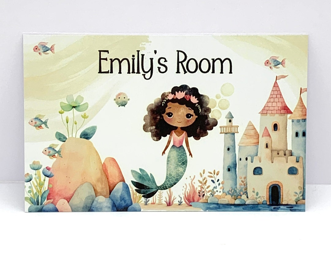 Cute Mermaid Name Sign for Kids Door or Bedroom Personalised Plaque for ...