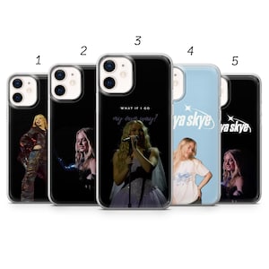 May include: Five phone cases with images of a blonde woman. The cases have black, white, and light blue backgrounds. Some cases feature the text "WHAT IF I GO my own way?" and "ya skye."