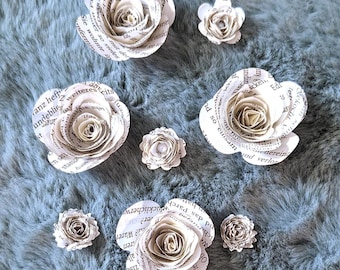 Paper flowers set/Decorative flowers/Paper flowers/Table decoration/Paper decoration/Paper flowers made from book pages/Paper roses