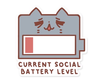 Autocollant social de batterie de chat drôle | Vinyle imperméable, spot UV