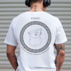 Camiseta de filosofía del estoicismo renacentista, 100% algodón orgánico, valores cardinales estoicos diarios, meditaciones de Marco Aurelio, camiseta de mentalidad de crecimiento