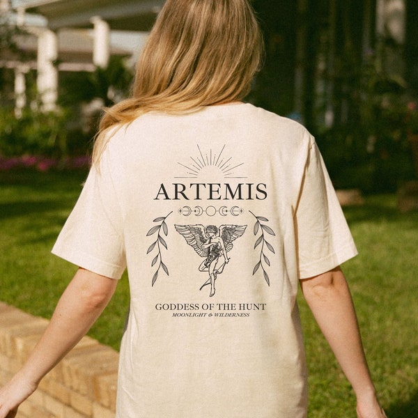 Moon Goddess Artemis Shirt, Greek Mythology Celestial T-Shirt, 100% Organic Cotton Tee, Goblincore Academia Clothing, Eco Friendly Products