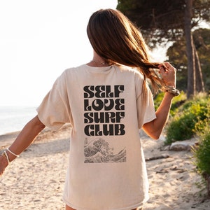Self Love Surf Club T-Shirt, Japanese Art Surfer Shirt, 100% Organic Cotton, Surfs Up Tee, Vsco Aesthetic Preppy Shirt, Eco Friendly Product