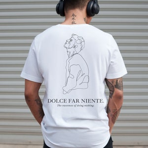 Camisa de cita italiana Dolce Far Niente, algodón 100% orgánico, comer rezar amor, regalo de viaje, dibujo de una línea, camisa de Italia, producto ecológico