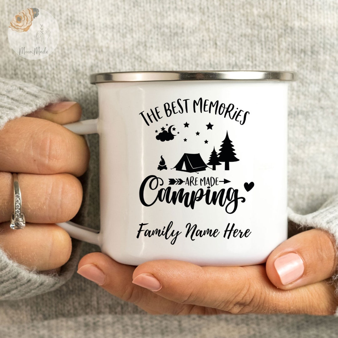 The Best Memories Are Made Camping Personalized Name Camp Mug, Enamel