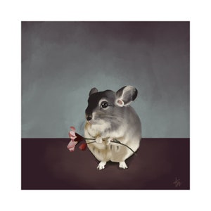 Gift for a Friend - Illustrated Giclée Art Print Chinchilla w/flower
