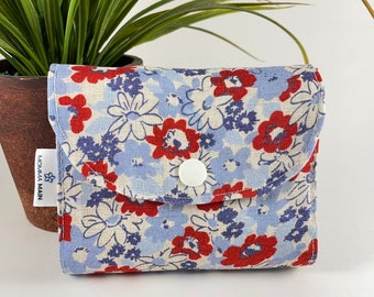 Handmade Foldable Shopping Bag - Blue and Red Floral