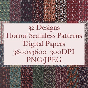 Horror Digital Papers | Seamless Pattern Pack | Printable Scrapbooking Paper | Colorful Digital Backgrounds | 300 DPI | 3600x3600px