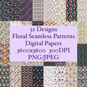 Floral Digital Papers | Seamless Flower Pattern Pack | Printable Scrapbooking Paper | Colorful Digital Backgrounds | 300 DPI | 3600x3600px