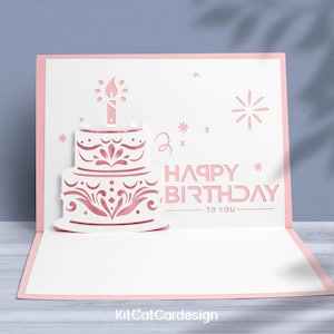 3D Pop-up Happy Birthday Cake Greeting Card with die-cut Cover Custom Gift for family friends lovers celebration