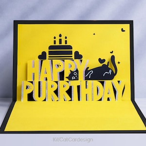 Carte d'anniversaire 3D pop-up chat miaou avec couverture découpée Cadeau personnalisé pour la famille, amis, amoureux, fête, amoureux des chats