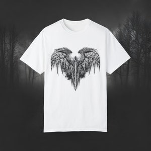 Cyber Y2K Tee, Garment Dyed, Harajuku Style ,Wings Tee, Y2K T-shirt, Hip-hop Streetwear, Emo Print Y2K, Emo Heart fashion,Y2K grunge