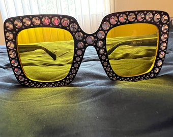 Black & Yellow Rhinestone Glasses