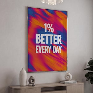 1% Better Every Day Printable Wall Art, Motivational Quote Poster, Digital Download, Office Decor, Gym Wall Art, Self Improvement Print