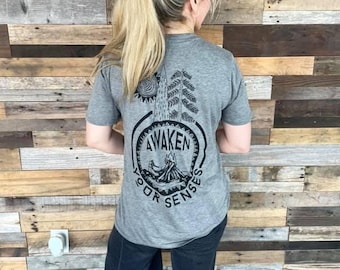 AWAKEN YOUR SENSES Bamboo+Organic Cotton Unisex T-shirt Nature Campfire Hiking Senses