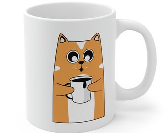 Ahh Coffee Kitty Mug | White Coffee Ceramic Mug | 11oz Mug | Cat Lover Mug