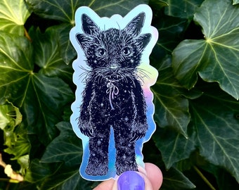 Holografische Zwarte Kat Sticker- Leuk Cadeau Voor Kattenliefhebber- Heksachtige Kat Stickers Voor Gothic En Punk Liefhebber.