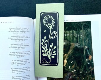 Handmade Lino Print Bookmarks - Fairytale and Gothic Bookmark - Gift for Nature Lover and Book Reader