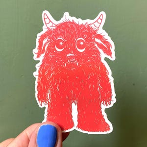 Monster Sticker Rood en Donker Roze - Fantasie Glans Vinyl Sticker - Goth Laptop Sticker Cadeau - Schattige Cartoon Illustratie