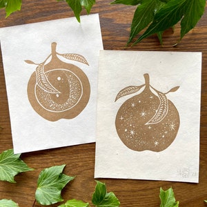 Golden Apples Wall Art - Fairytale Gothic Gift With Fruits - Fantasy Mini Lino Print Set