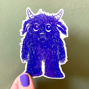 Pegatina de Monstruo Azul - Vinilo Fantasía Brillante - Pegatina Gótica para Portátil - Con Figura de Dibujos Animados - Regalo con Ilustración de Cuento de Hadas