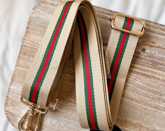 Tan Red and Green Web Canvas Purse Strap Replacement