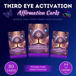 Drittes Auge Aktivierung Affirmations Karten 80 druckbare Karten Öffnen Ajna Chakra Sofortiger Download PDF A4 Letter Größe Achtsamkeit Meditationskarten