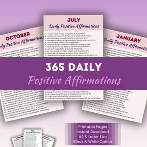 365 Tage positive Affirmationen Tägliche Motivation Printable Schwarz Weiß Option Urlaubsgeschenke Sofortiger Download PDF A4 Letter Achtsamkeit