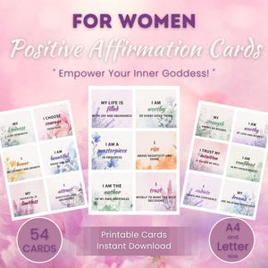 Cartões de Afirmação Positiva para Mulheres 54 Afirmações Diárias Empoderadoras Baralho de Cartas para Imprimir Amor Próprio Atenção Plena Presente para Ela Floral Flor