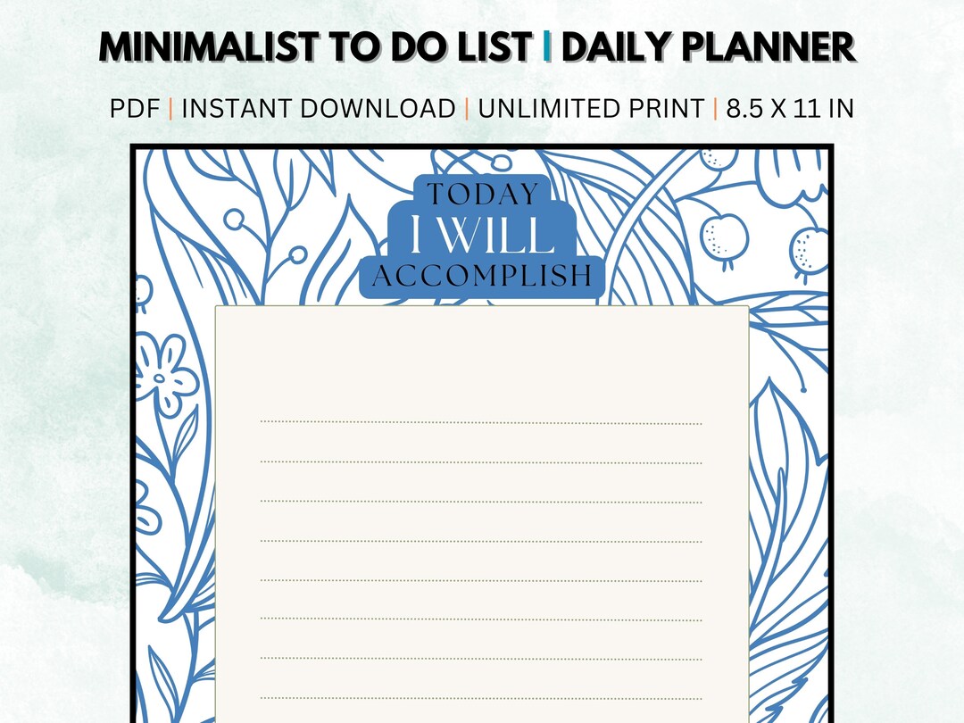 Blue Flower to Do List - Minimalist Dream To-do List/daily Planner - Etsy