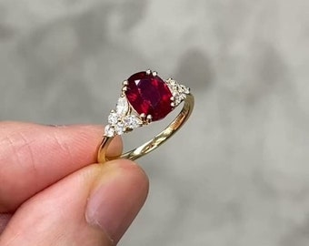 14k Gold Natural Ruby Ring / Genuine Ruby Ring Available in Gold, Rose Gold and White Gold / July Birthstone / Tiny Proposal Ring Jewelry