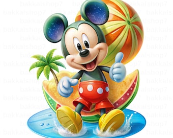 Clipart de Mickey Mouse de verano: Diseño PNG transparente (descarga digital)