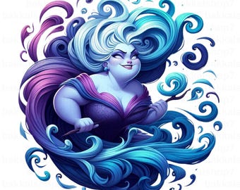 Sea Witch PNG, Villain Ursula Clipart, Princess Ariel, Ursula from The Little Mermaid png , Transparent Design, DIGITAL DOWNLOAD