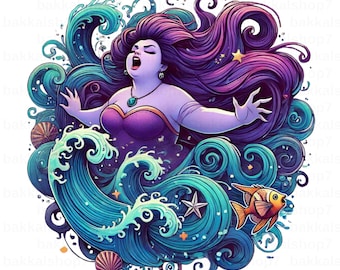 Ursula Clipart: Sea Witch PNG, design del cattivo (download digitale)