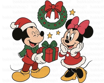 Mickey and Minnie Mouse Christmas Clipart, Digital Download, Transparent Background