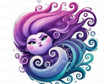 Ursula Clipart PNG: Sea Witch Transparent Design (Digital Download)