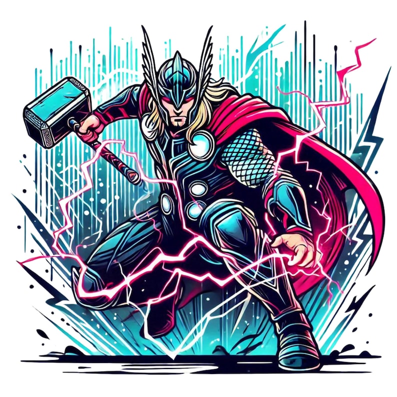 Thor Lightning Hero PNG, Dynamic Thunder God Art, Neon Storm Superhero ...