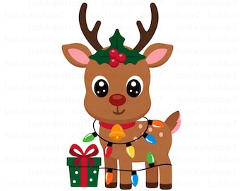 Christmas Reindeer Clipart PNG | Cute Christmas Deer | Holiday Cartoon Reindeer Digital Download