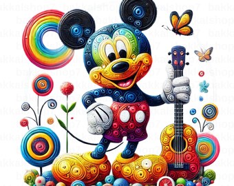 Colorful Mickey Mouse Clipart: Transparent PNG Design (Digital Download)
