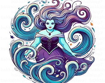 Sea Witch PNG, Cattiva Ursula Clipart, Principessa Ariel, Ursula da La Sirenetta png, Design trasparente, DOWNLOAD DIGITALE
