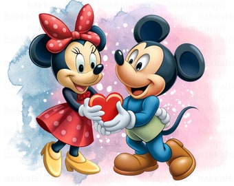 Ilustración digital de San Valentín con Mickey y Minnie Love PNG