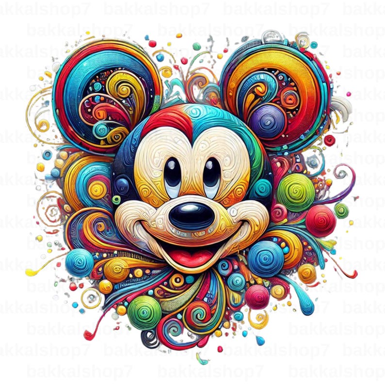Colorful Swirl Mickey Mouse Art | Kids Room Decor (digital Download) - Etsy