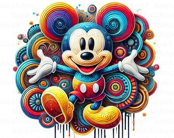 Colorful Mickey Mouse Clipart: Transparent PNG Design (Digital Download)