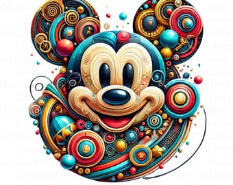Colorful Mickey Mouse Clipart: Transparent PNG Design (Digital Download)