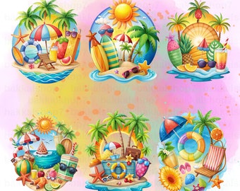 Set Of Summer Clipart PNG , Holiday Png Files DIGITAL DOWNLOAD Printable