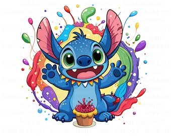 Stitch Birthday Celebration Digital Art Printable