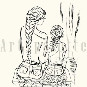 Mother&#39;s Day coloring, Mother-daughter coloring, I love mom graphics, Family png, Mom and daughter Line Art,  Best mom coloring.